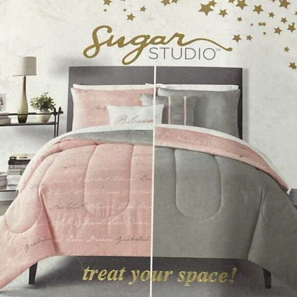 Grey and Pink TWIN Comforter Set New - Picture 4 of 4